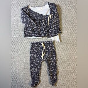 Jamie Kay blueberry floral wrap top and footed pant set VGUC 3-6m